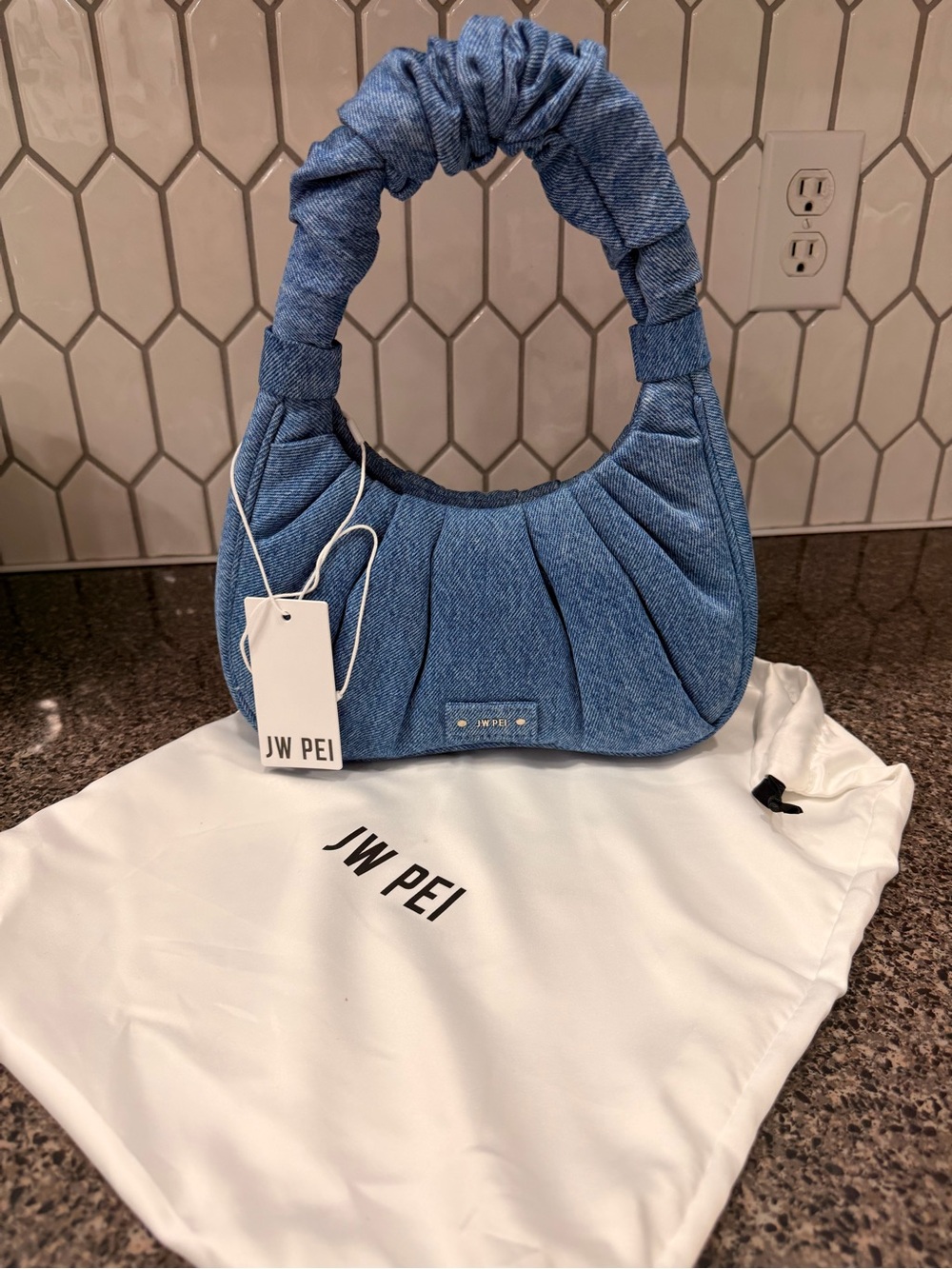JW PEI Denim Blue Scrunch-Handle Shoulder Bag